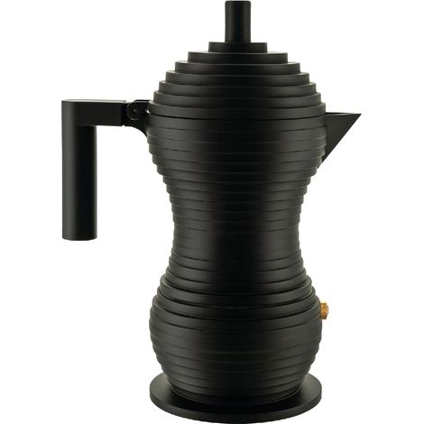 Alessi Pulcina caffettiera moka espresso, design Michele De Lucchi, alluminio, 3 tazze, nera (1/4)