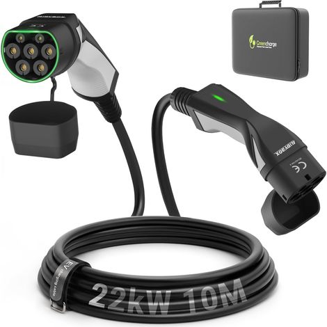 Type 2 Electric Car Charging Cable 22KW 10M Three Phase 32A Cable Type 2 with Carry Bag, Compatible with Model 3 S X Y, Zoe, e-Tron, i3, i4, i7, IX, ID.3, ID.4, ID.5 (1/5)