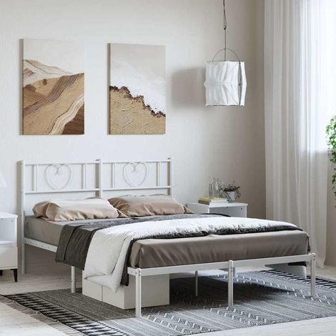 Estructura cama sin colchón con cabecero metal blanco 135x190cm (1/5)