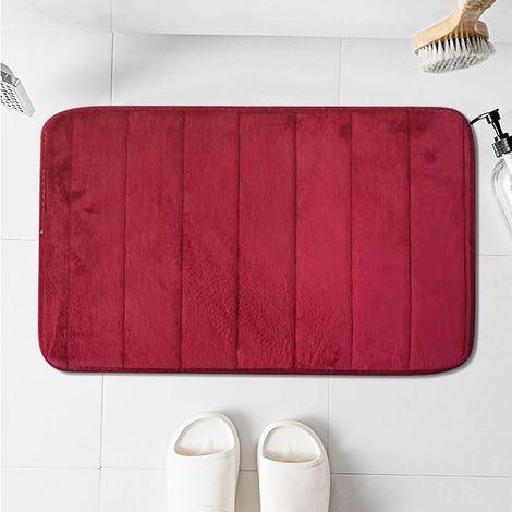 Tapis de sol uni en velours corail à pois, idéal pour la cuisine, la salle de bain ou toute autre pièce. Tapis absorbant pour les pieds, couleur bordeaux, 60 x 90 cm. (1/5)