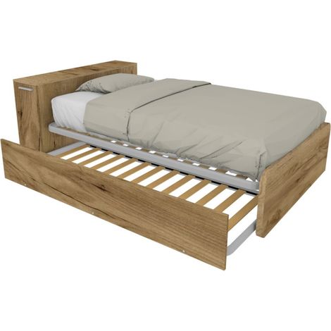 Letto una piazza e mezza 120x190 con contenitore e secondo letto estraibile - Quercia