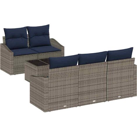 Maison Exclusive - Set di divani con cuscino 6 pcs Grigio e Blu Navy polyrattan