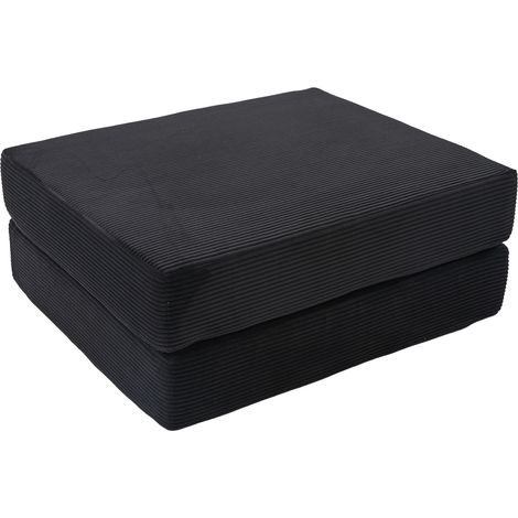 ELVMI Fußhocker Modular Klappbar, Ausklappbar zum Einzelsofabett, Dicke Schaumstoffpolsterung, Cord Schwarz (1/5)