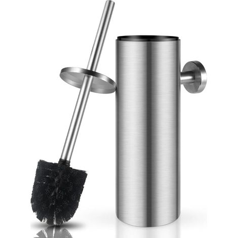 Toilettenbürste, Edelstahl-Toilettenbürste, Toilettenbürste mit Spritzschutz, austauschbarer Bürstenkopf, Abmessungen 8 x 8 x 39 cm (silber) (1/4)