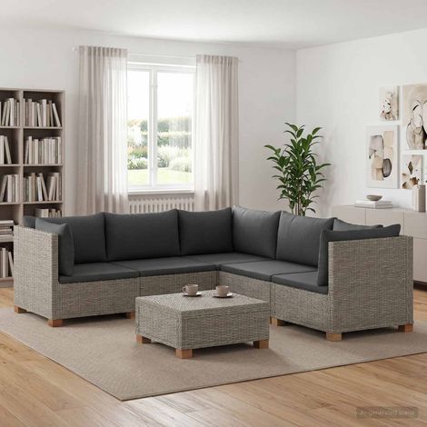 vidaXL 6 pc Ensemble de Salon en Rotin avec Coussins GENDT Gris Kubu (1/5)
