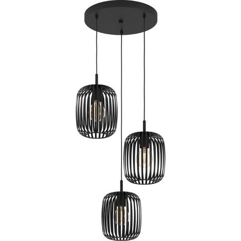 Lampe suspendue Romazzina Steel Schwarz E27 3x40w H: 110cm Ø46cm Dimmable (1/3)