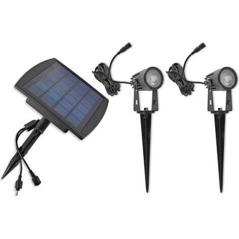 Projecteur de jardin LED - Solaire 2x1W - Étanche IP65 - Corps acier - Panneau solaire
