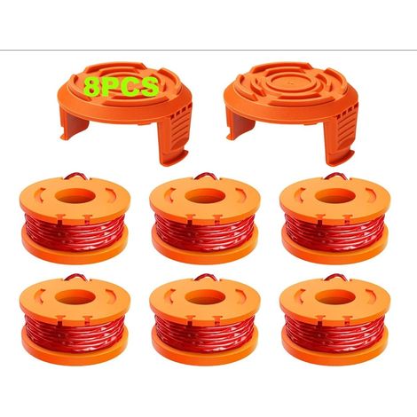 6 fils de bordure compatibles avec la déligneuse WORX, des bobines de fil de bordure Ø 1,65 mm et 3 m, des fils de bordure de rechange et des capuchons de protection (6 fils de bordure, 2 capuchons) (1/5)