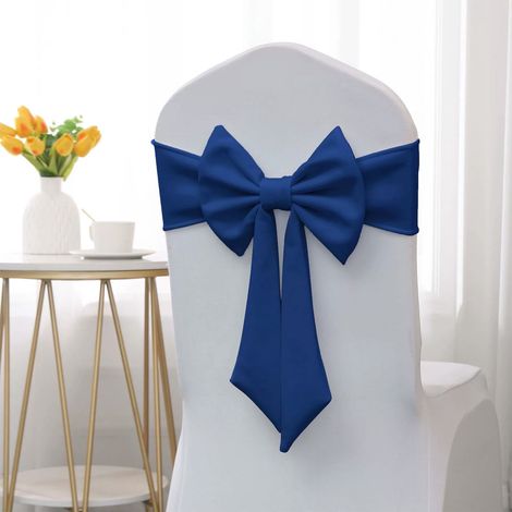Nœud Décoratif Pour Dos De Chaise - Élastique - Polyester - Pour Mariages Et Banquets - Bleu Foncé - 1 Pièce (1/5)