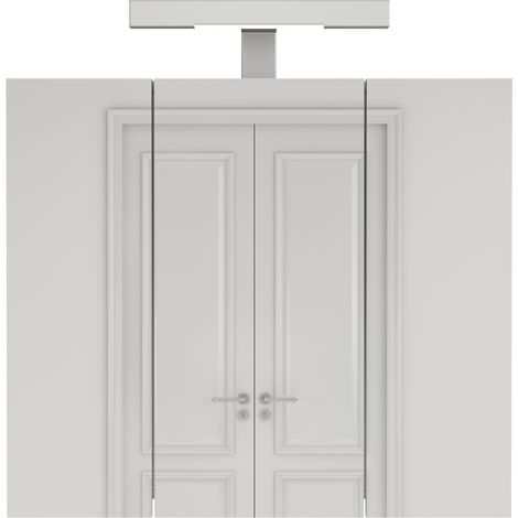 Mobile bagno a specchio a 3 ante con LED, presa francese, bianco, 66 x 24 x 58 cm (1/4)