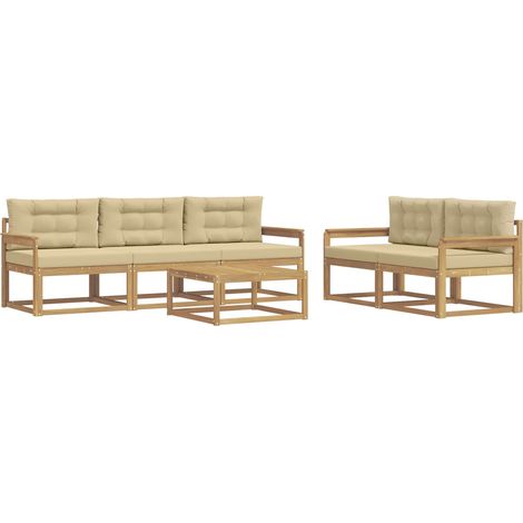 Conjunto de sofás de exterior con cojín 6 pcs y Beige vidaXL