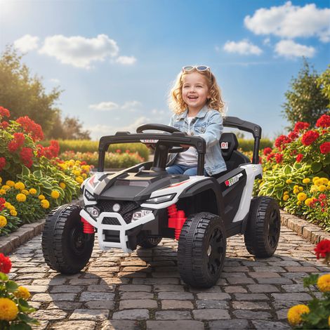 Coche Eléctrico para Niños 12V con 2 Motores Control Remoto 2,4G Suspensión Trasera Faros Música Blanco (1/5)