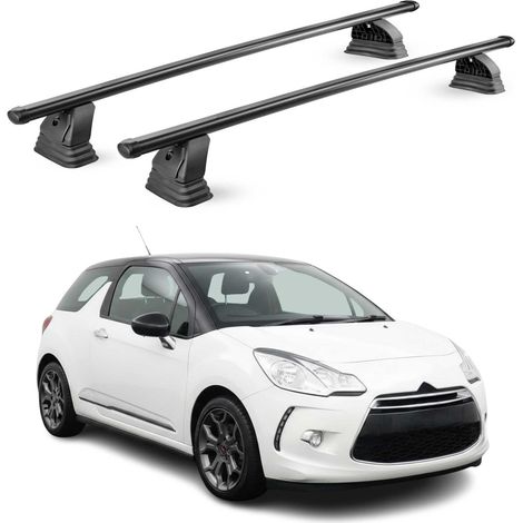OMAC Barres de toit transversales en acier pour DS 3 I 2010-2019 – TÜV / DIN 75302:2019 – Antivol inclus – Rainure en T (accessoires) – Charge max 75 kg – 2 barres – Noir