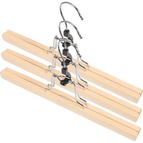 Lot de 3 Cintres Bois Massif, Pinces Rotatives 360°, 30 Cm, Pour Pantalon Et Jupe, Rangement Penderie