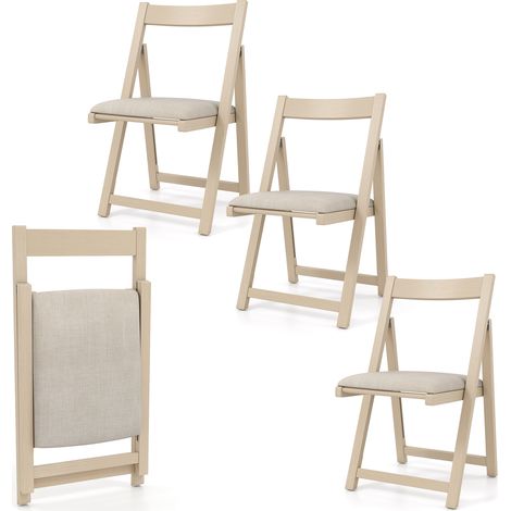 COSTWAY Foldable Dining Chair Set of 4 Accent Armless Kitchen Chair-Beige (1/5)