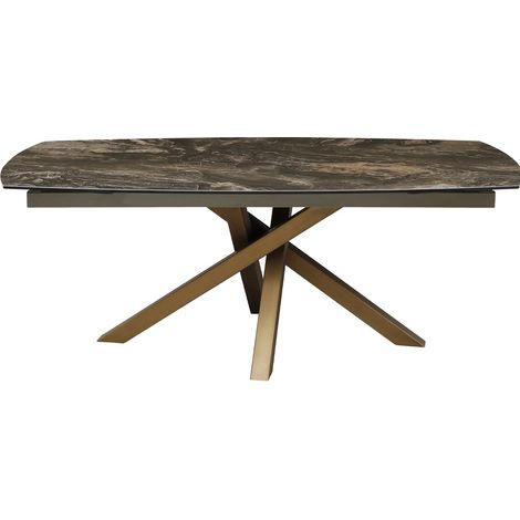 Table à manger ovale extensible 8/10 pers. en céramique effet Marbre brun et piètement bronze 180/260x98 cm - Murcia (1/3)