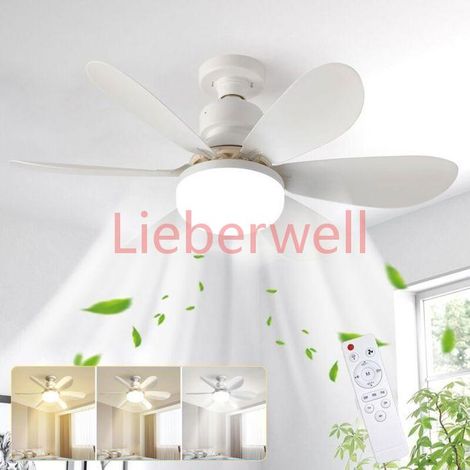 Ventilateur de plafond avec lumière et télécommande, 52 cm 40W petit dimmable LED avec douille E27, 6 pales, 3 vitesses, minuterie (1/5)