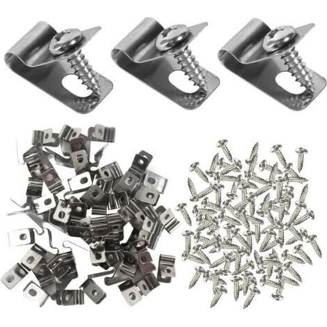 Lot de 100 Pinces de Fixation pour Clôtures Agricoles Agrafe Grillage Clips en Acier Inoxydable avec Vis Serre Cable Acier Pince pour Grillage Clips de Fixation pour Clôture en Bois Métal ou Vinyle