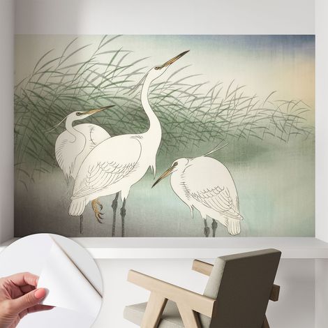 Papier peint autocollant adhésif avec motifs pour salon et chambre accessoire stylé pour votre intérieur Hérons dans l'herbe 104x70 cm (1/5)
