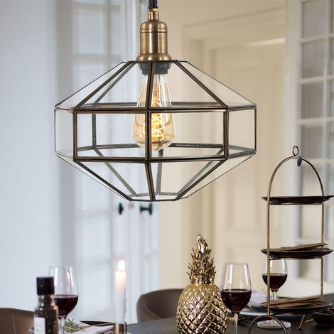 Lampada a sospensione tavolo da pranzo lampada a sospensione retro da soggiorno bronzo, lampada a sospensione vintage paralume in vetro regolabile in altezza, metallo, attacco E27, DxH 30x145 cm