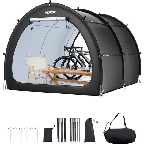 VEVOR Abri a Velo pour Plus de 5 Velos Tente de Rangement Spacieuse Etanche en Forme deEventail, avec Fenetre Ventilee, Poteaux en Fibre de Verre, Double Fermeture Eclair, Tissu Oxford, pour Exterieur