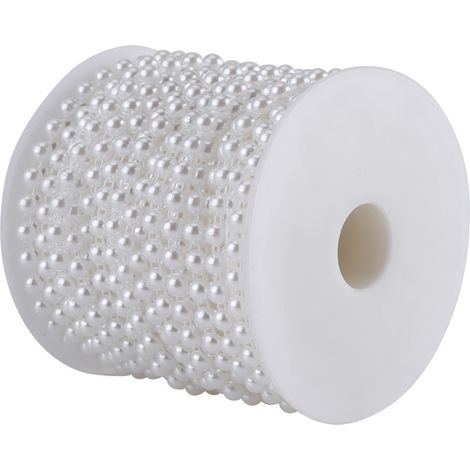 25M Rouleau Double Coton Fil Imitation Perles Demi-Rondes Guirlande de Perles pour Mariage (Blanc) (1/5)