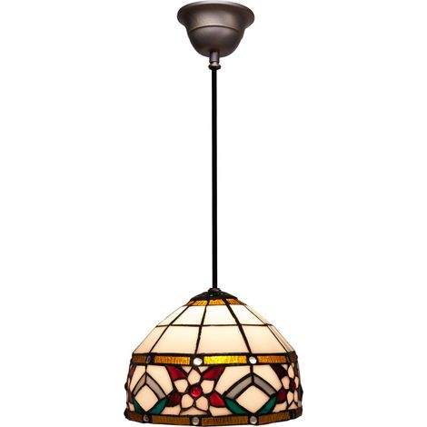 Lampe à suspension avec câble noir et abat-jour Tiffany diamètre 20 cm Série Museum