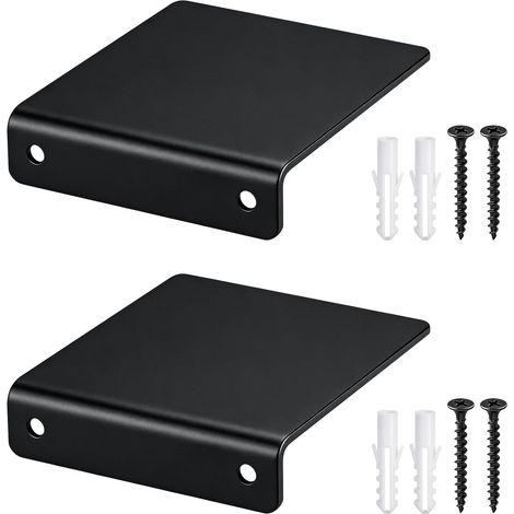 2 Petite Etagere Murale Noir, Mini Étagères Flottantes Murales  Tablette Murale en Metal avec Trous de Câble pour Salon, Chambre, Salle de Bain et Cuisine, 11x10x2,5 cm (1/5)