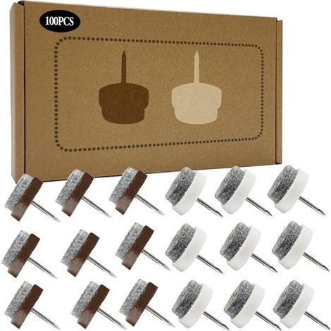 Packung mit 100 runden, weißen und braunen Filzgleitern, 20 mm, kratzfest, für Möbelbeine, Stühle und Tische, geeignet für Holzböden und -möbel. (1/5)