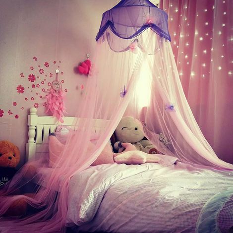 Moustiquaire princesse arc-en-ciel, baldaquin déco intérieur et camping, lit simple anti-moustiques, Composition : 60 × 250 × 1250 cm, Couleur : rose-violet (1/5)
