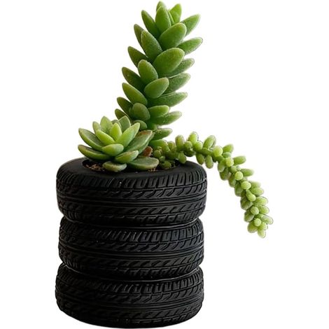 Pot de Fleurs en de Pneu pour Sucrulentes - Design Résine Noire 7.5cm Décoration Bureau Maison Intérieur (1/5)