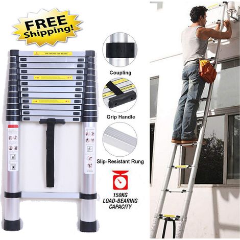 Telescopic Loft Step Ladder 5M Extendable Folding Ladders & Safety Securing Bolt (1/5)