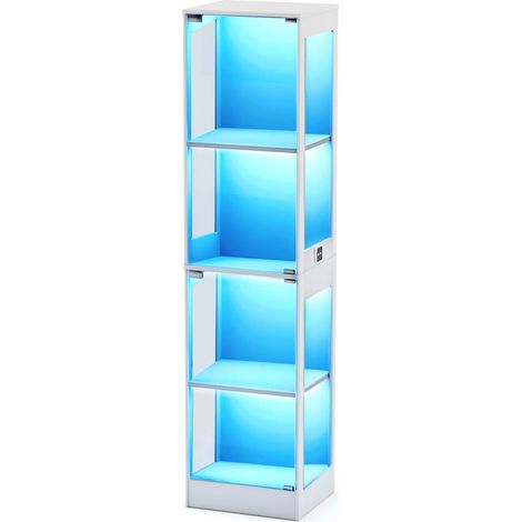 Vitrina de vidrio de 4 niveles con LED, puertas acristaladas y sensor, blanca 40 x 35 x 165 cm (1/5)