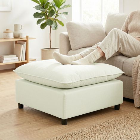 Pouf ottoman moderne en tissu avec pieds en plastique pour salon et chambre, 75 cm, blanc crème (1/5)