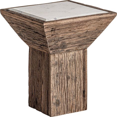 Table d'Appoint Éthnique en Bois Recyclé Samsun - Bois vieilli naturel avec touches de blanc (1/5)