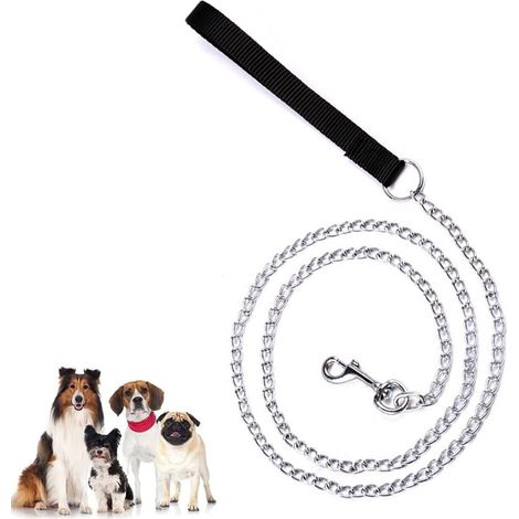 Laisse Chien - Chaîne Métallique 4 mm - 120 cm - Poignée Rembourrée - Pour Chiens Moyens et Grands