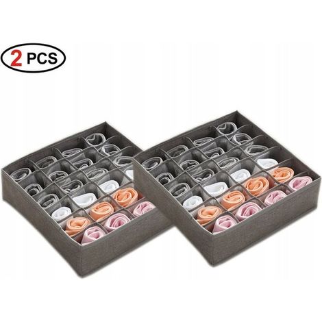 2 pièces de boîte de rangement pour sous-vêtements, boîte de rangement pour chaussettes, boîte de rangement pour sous-vêtements pliable et lavable, (32  32  10cm) 24 grilles gris (1/5)