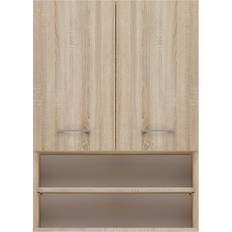 NELLIO - Wall bathroom cabinet 1 door and mirror - Bathroom wall cabinet - 64x30x90 cm - Bathroom storage (1/5)