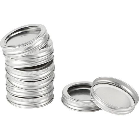 Couvercles ronds pour bocaux en verre à fermeture hermétique, accessoires de cuisine (10 anneaux circulaires argentés de 70 mm + couvercle). (1/5)
