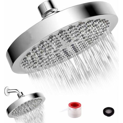 6 Inch High Pressure Shower Head G1/2 Rain Adjustable Shower Head Bathroom Shower Head Round Spray Polished Chrome Bath Shower Rain Shower Head Replacement, High