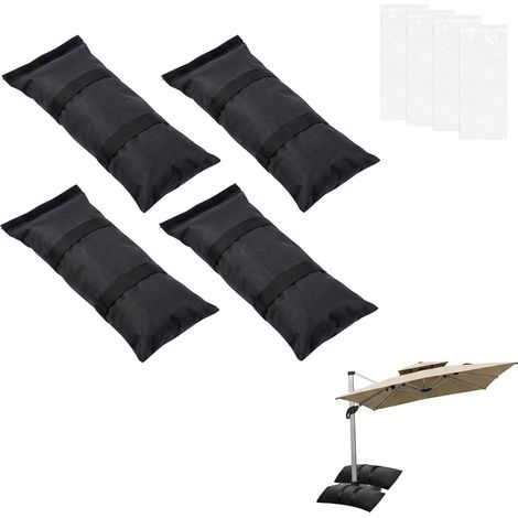 Lot de 4 sacs de sable à lester - 72 x 25 cm - Remplissables jusqu'à 20 kg - Oxford 600D épais avec poignée de transport - Sac de sable pour parasol, pavillon, jardin, terrasse, trampoline, noir (1/5)