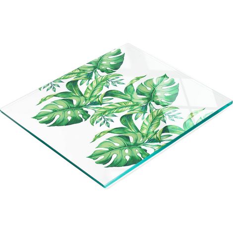 Planche à découper décorative en verre, motif feuilles vertes, 60 x 52 cm (1/5)