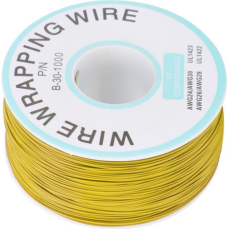 Fil de cuivre étamé monobrin pour connexion électronique, fil volant pour circuit imprimé, ligne de liaison jaune (1/5)