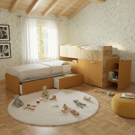 Letti a soppalco contenitori moderni: Design salvaspazio Made in Italy - Quercia e zolfo