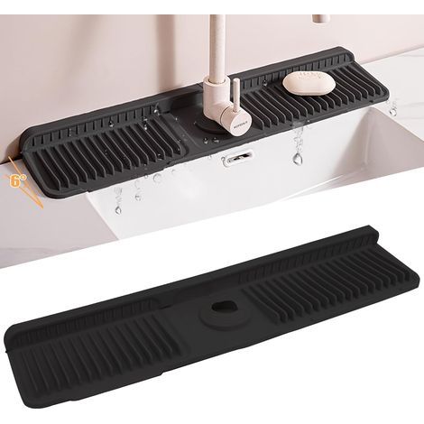 Tapis de Robinet en Silicone, Protection Anti-Éclaboussures pour Évier de Cuisine, Plateau Anti-Gouttes pour Robinet, Tampon de Séchage pour Comptoir de Cuisine et Salle de Bain (Noir, 60 cm) (1/4)