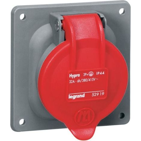 Prise à entraxes unifiés fixe Hypra IP44 32A - 380V à 415V - 3P+T - plastique - LEGRAND