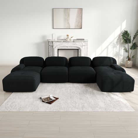 Divano angolare modulare 388x178x75 cm nero in velluto a coste senza montaggio con design ergonomico (1/5)