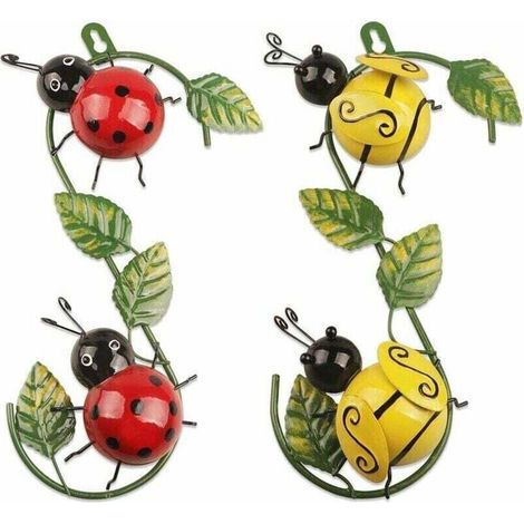 2 Pièces en Métal Coccin Décoration Murale pour Clôture de Jardin , XU,Intérieur ou Extérieur Balcon Patio Salon Chambre Bureau Décor (Rouge Jaune) - KZQ (1/4)