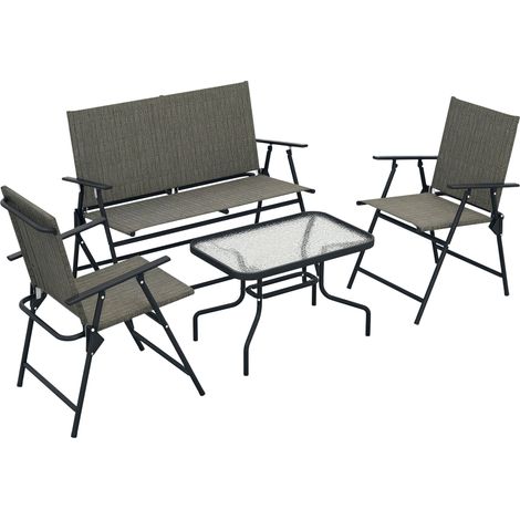 Outsunny Patio Furniture Set, Garden Set w/ Table, Foldable Chairs, a Loveseat Brown (1/5)