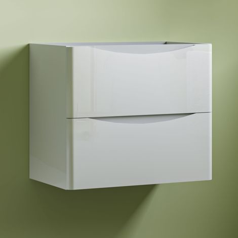 Wall Mounted Modern Bathroom Vanity Unit without Basin Flat Pack 2 Drawers - 590mm Gloss White (1/5)